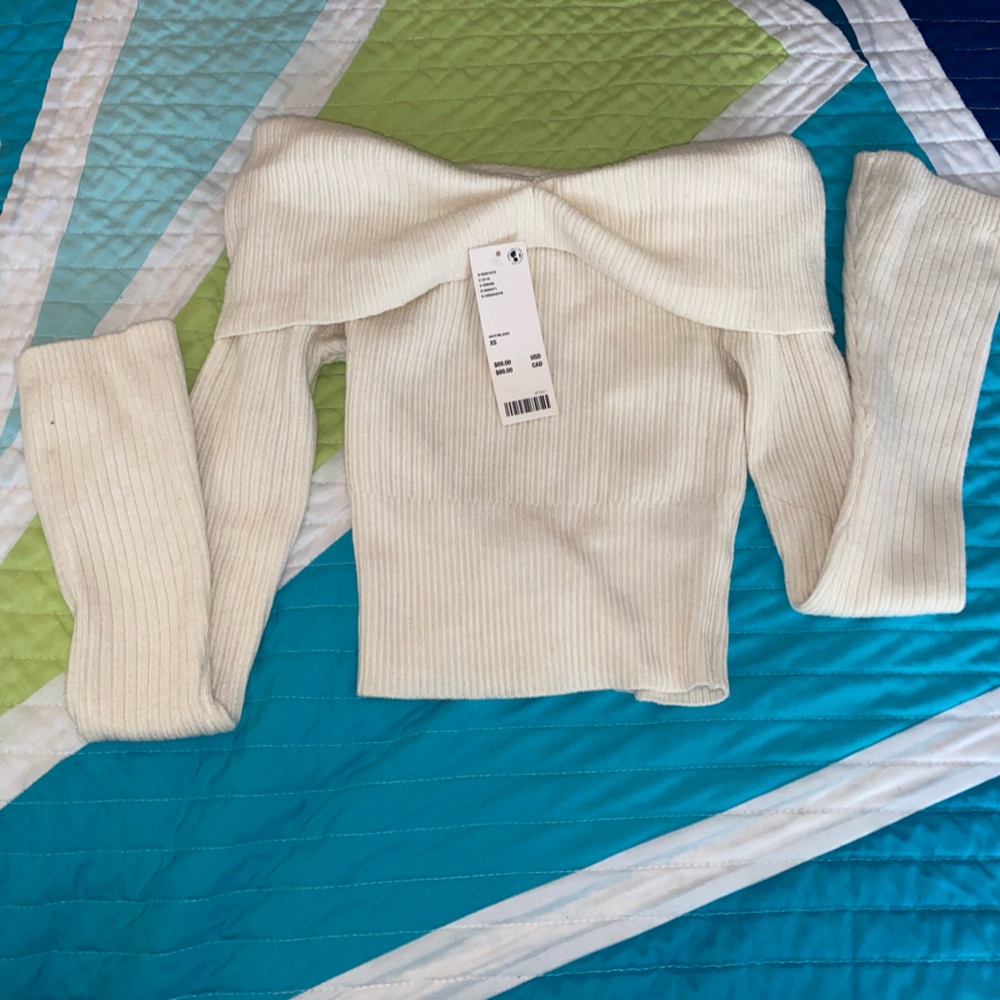 Cream Off-the-Shoulder Lightweight Sweater